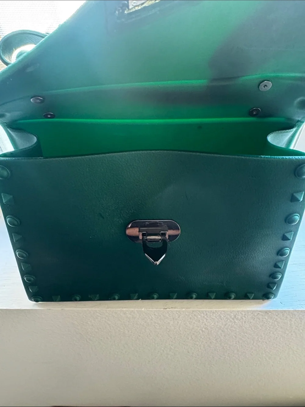 Emerald Studded Top-Handle Satchel